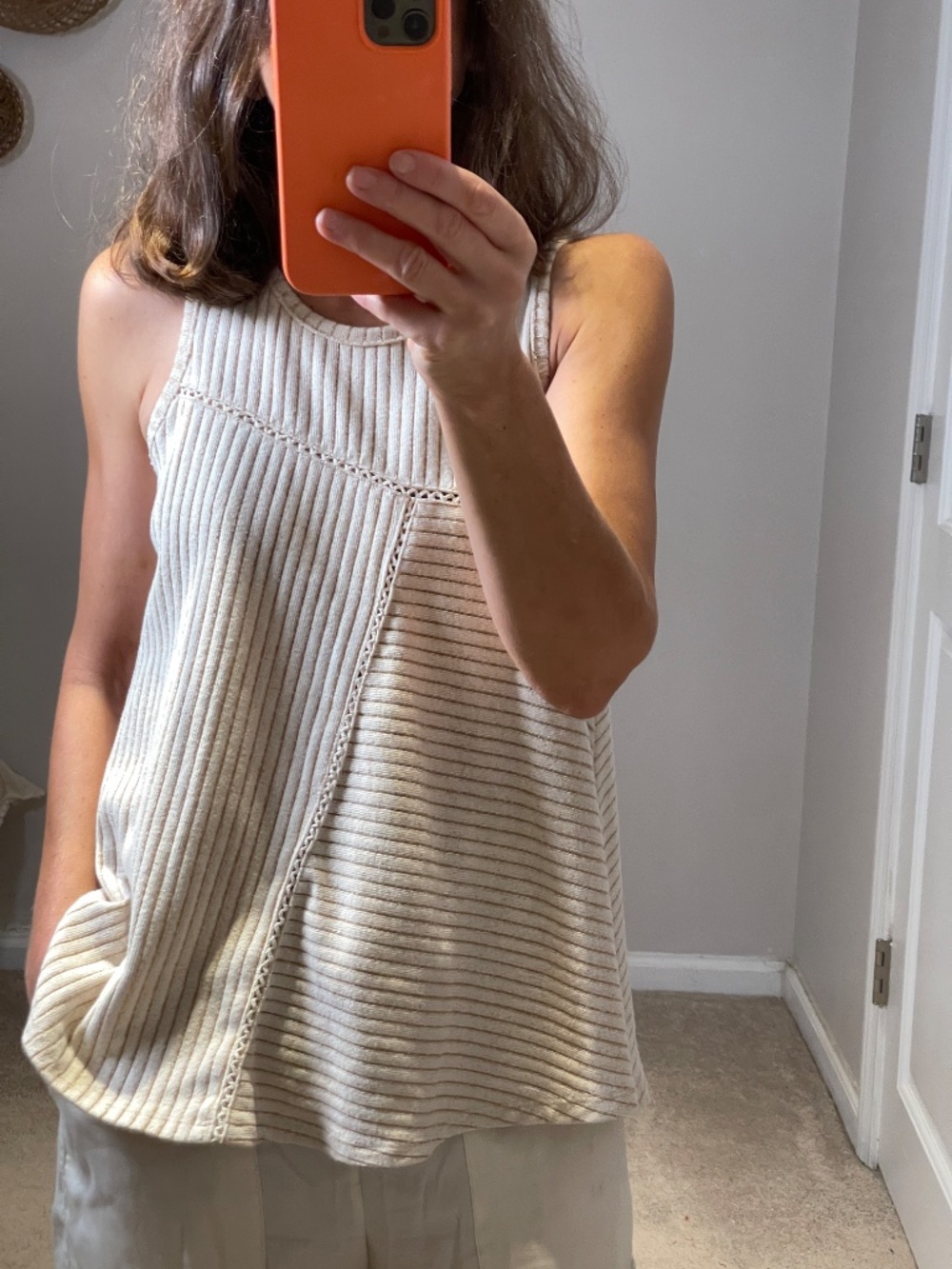 Doe & Rae cream cotton blend knit trim flowy tank women S